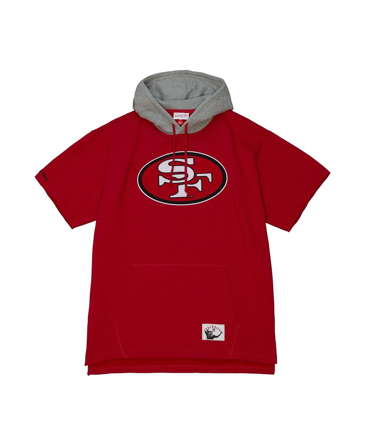 Shop Mitchell & Ness Men's  Scarlet San Francisco 49ers Postgame Short Sleeve Hoodie