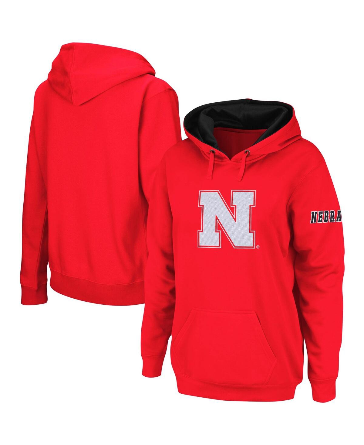 Women's Scarlet Nebraska Huskers Team Big Logo Pullover Hoodie - Scarlet