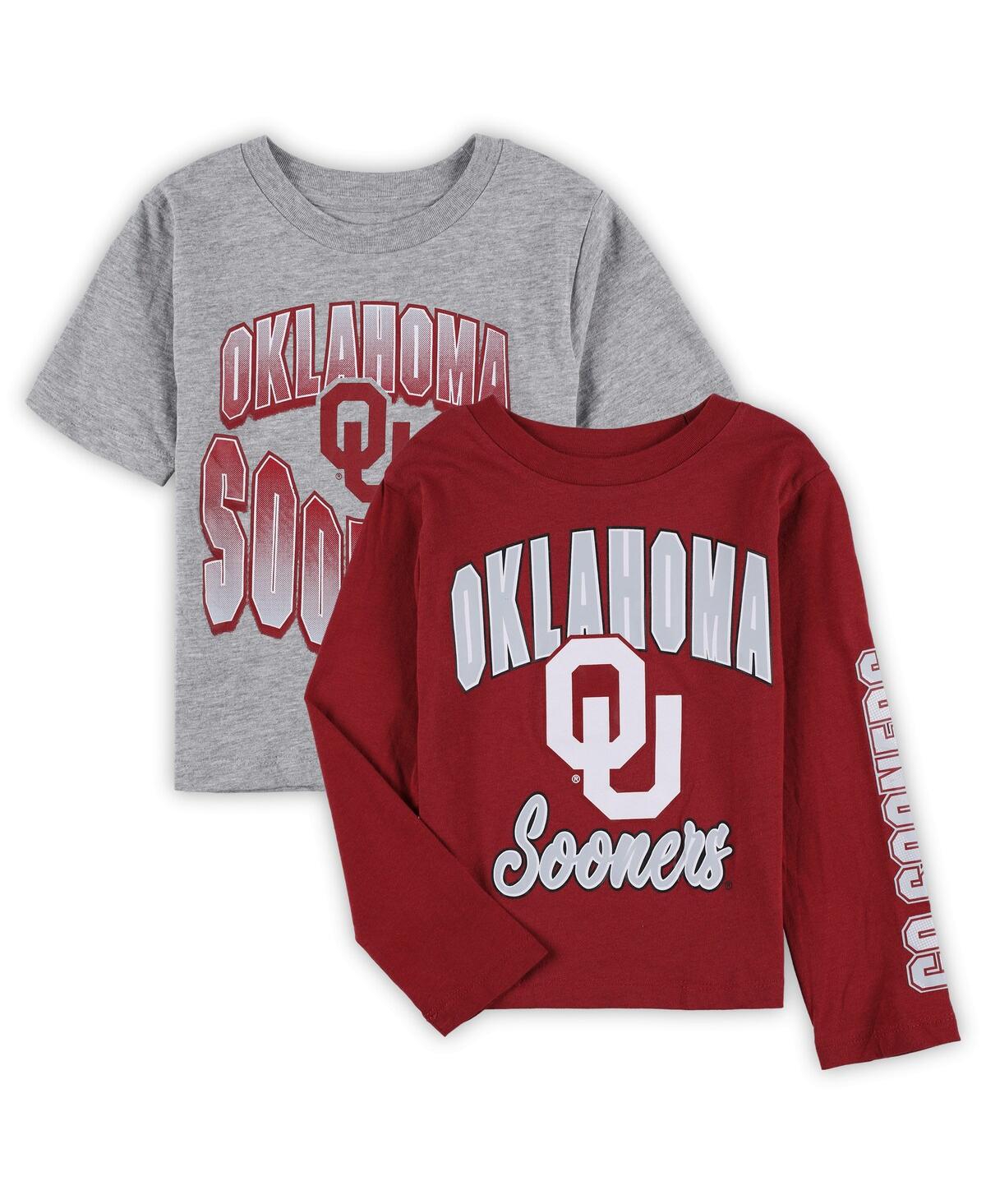 Outerstuff Babies' Little Boys Crimson, Heather Gray Oklahoma Sooners Game Day T-shirt Combo Pack In Crimson,heather Gray