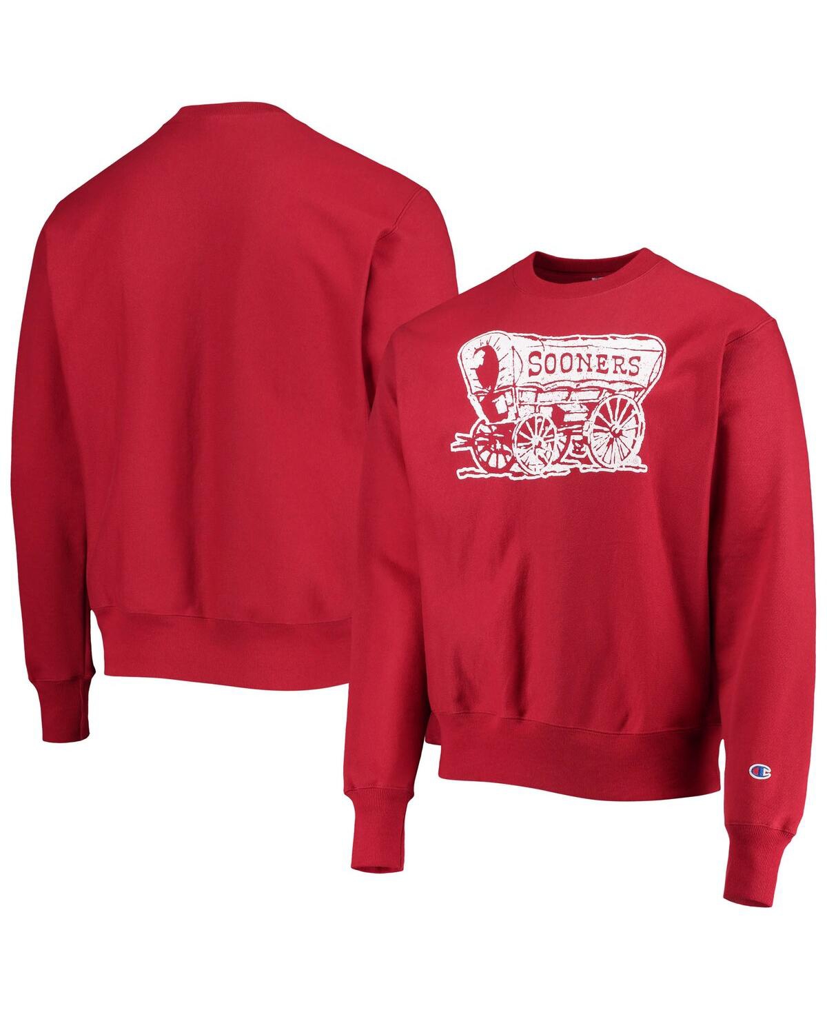 Champion Men's  Crimson Oklahoma Sooners Vault Logo Reverse Weave Pullover Sweatshirt
