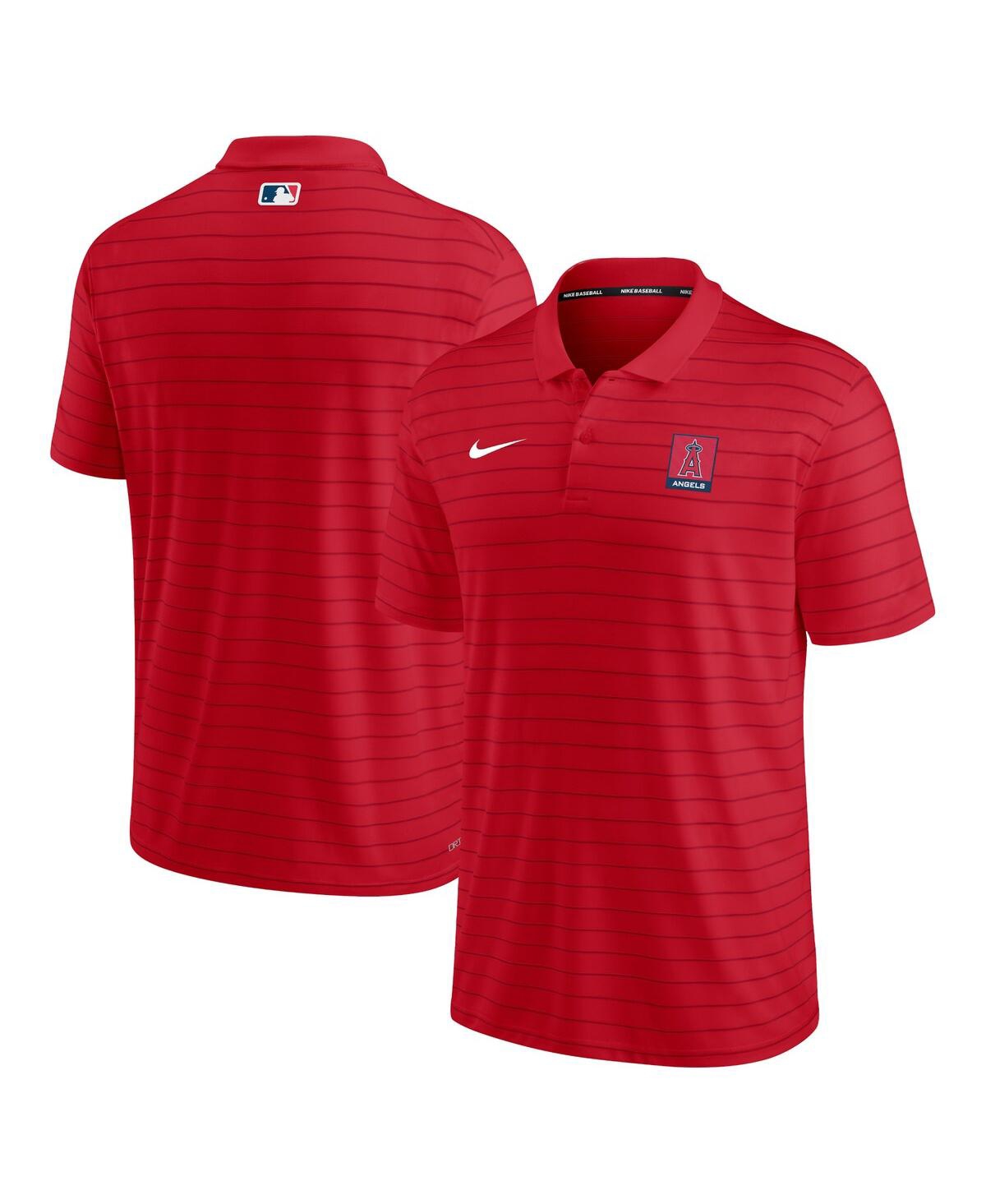 Shop Nike Men's  Red Los Angeles Angels Authentic Collection Striped Performance Pique Polo Shirt