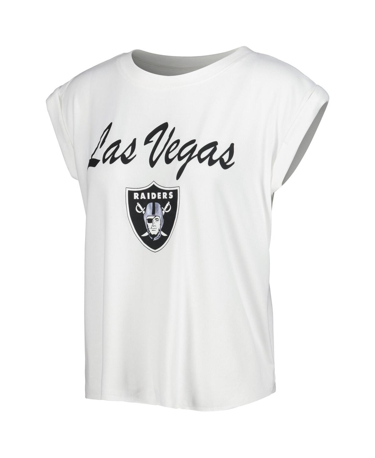 Shop Concepts Sport Women's  White, Cream Las Vegas Raiders Montana Knit T-shirt And Shorts Sleep Set In White,cream