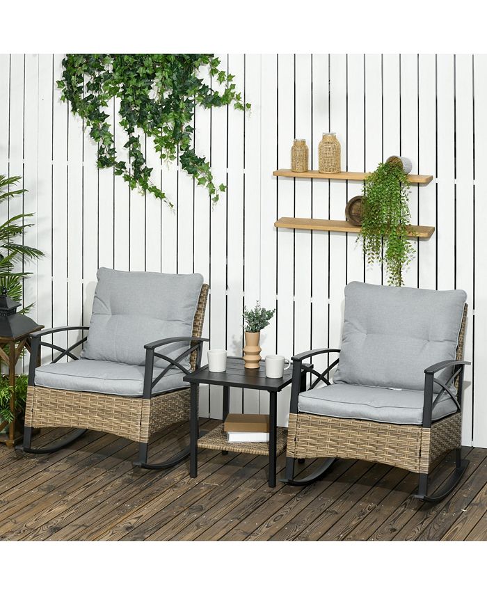 Outsunny 3 Piece Rocking Wicker Bistro Set, Outdoor Patio Furniture Set