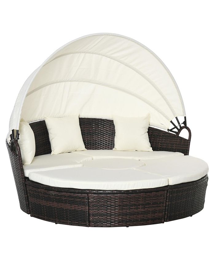 Outsunny 4pc Rattan Patio Furniture Set, Round Convertible Daybed or