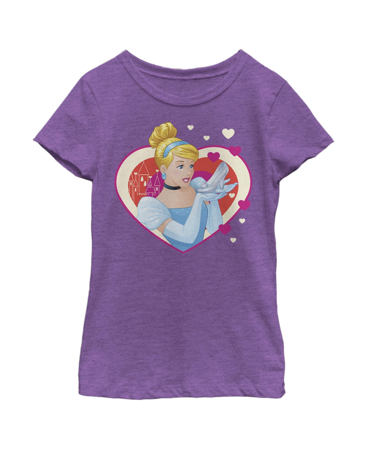 Disney Girl's Cinderella Valentine Glass Slipper Child T-shirt In Purple Berry