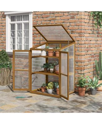 Fir Wood Garden Planter house w/ Panels, Shelves,