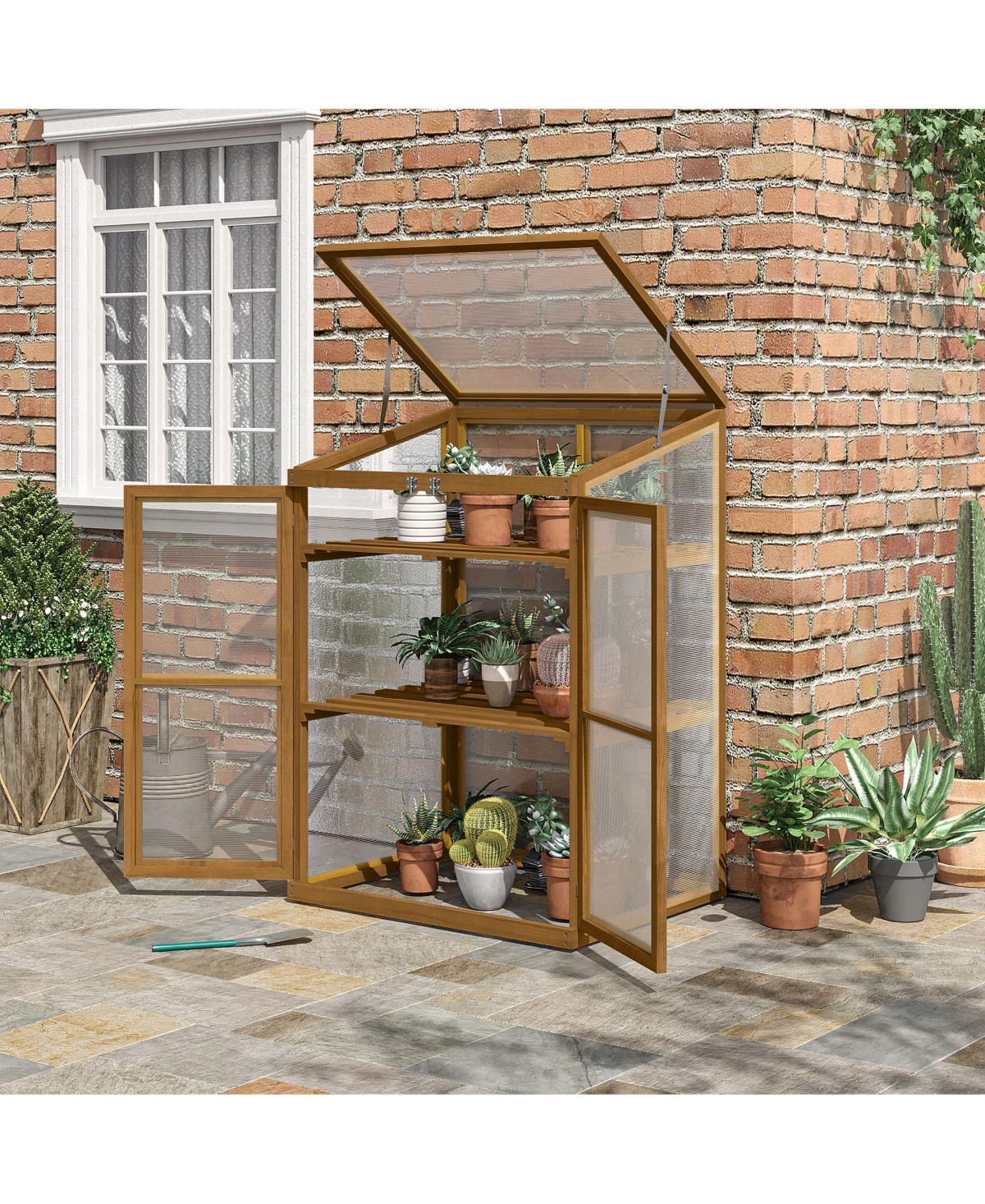 Outsunny Wooden Cold Frame Greenhouse Small Mini Planter Box for Outdoor and Indoor, 30