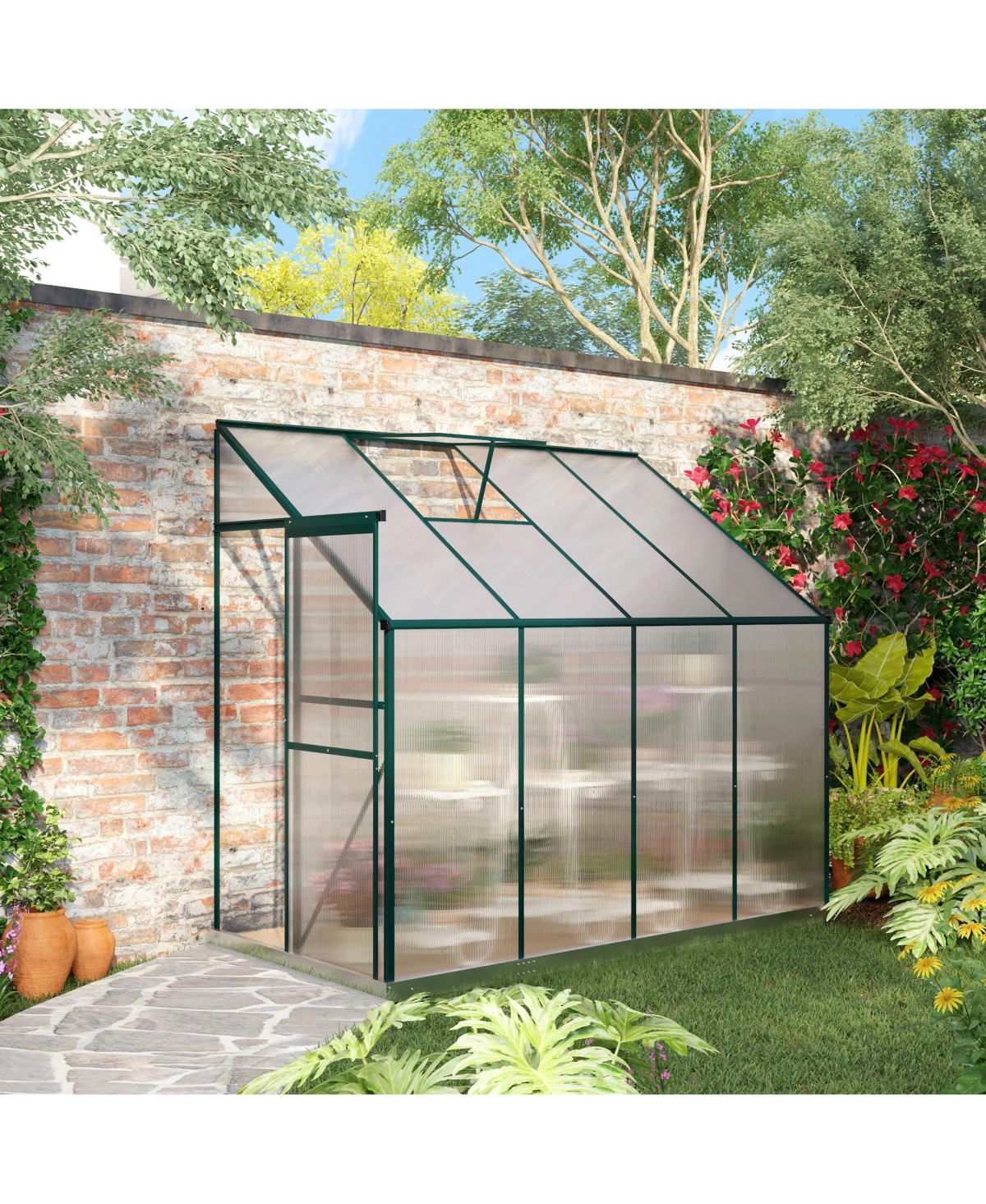 Outsunny 8' x 4' Walk-In Garden house Aluminum Polycarbonate, Vent,