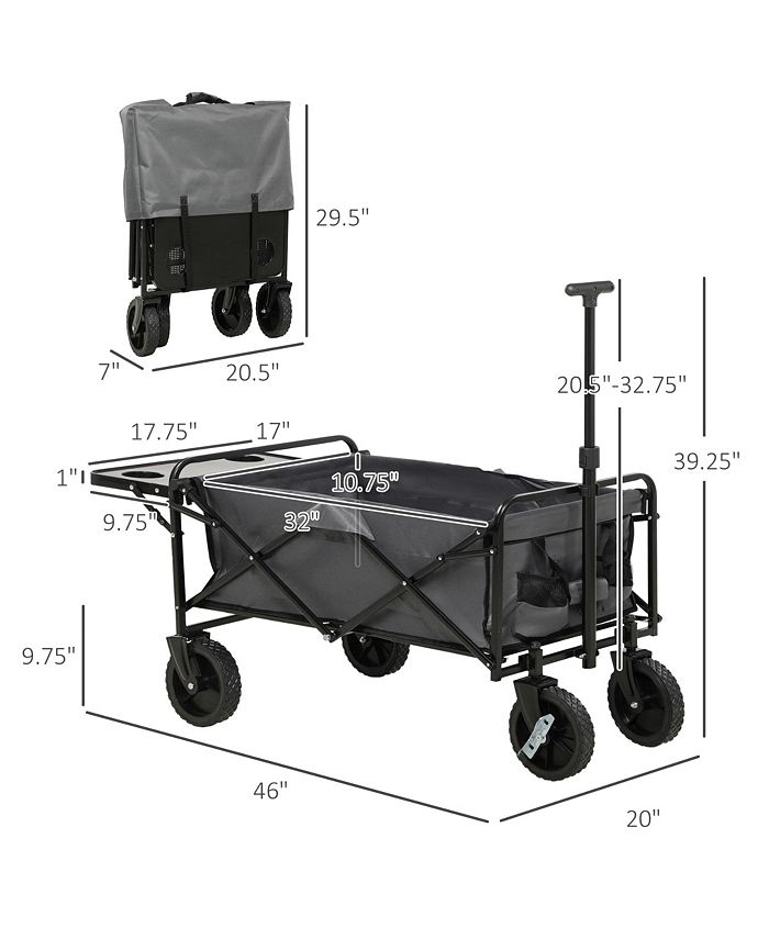 Outsunny Collapsible Wagon with Adjustable Handle, Folding Table and
