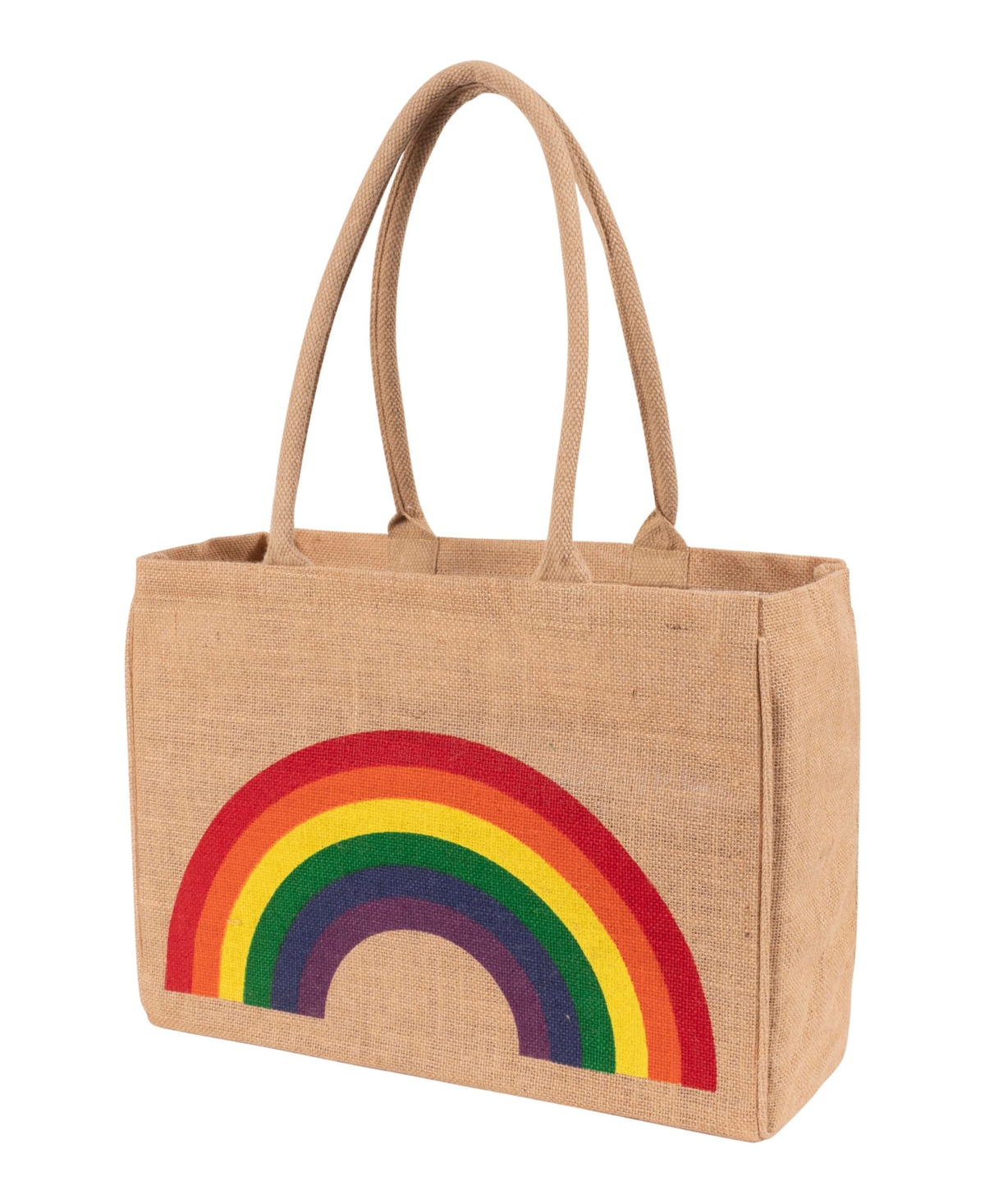 Kaf Home Jute Market Tote Bag With Rainbow Print In Beige