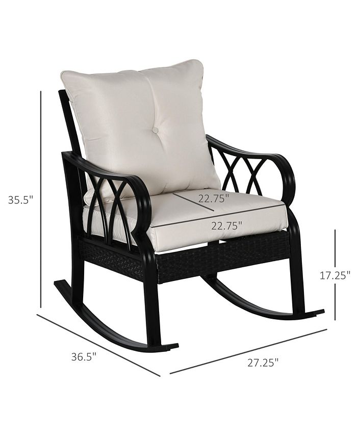 Outsunny Outdoor Wicker Rocking Chair with Padded Cushions, Aluminum