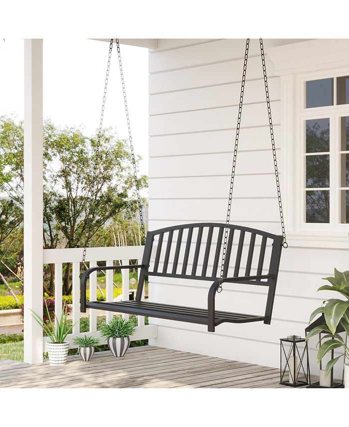 Outsunny 2 Person Front Porch Swing Patio Swing Bench, Outdoor Steel
