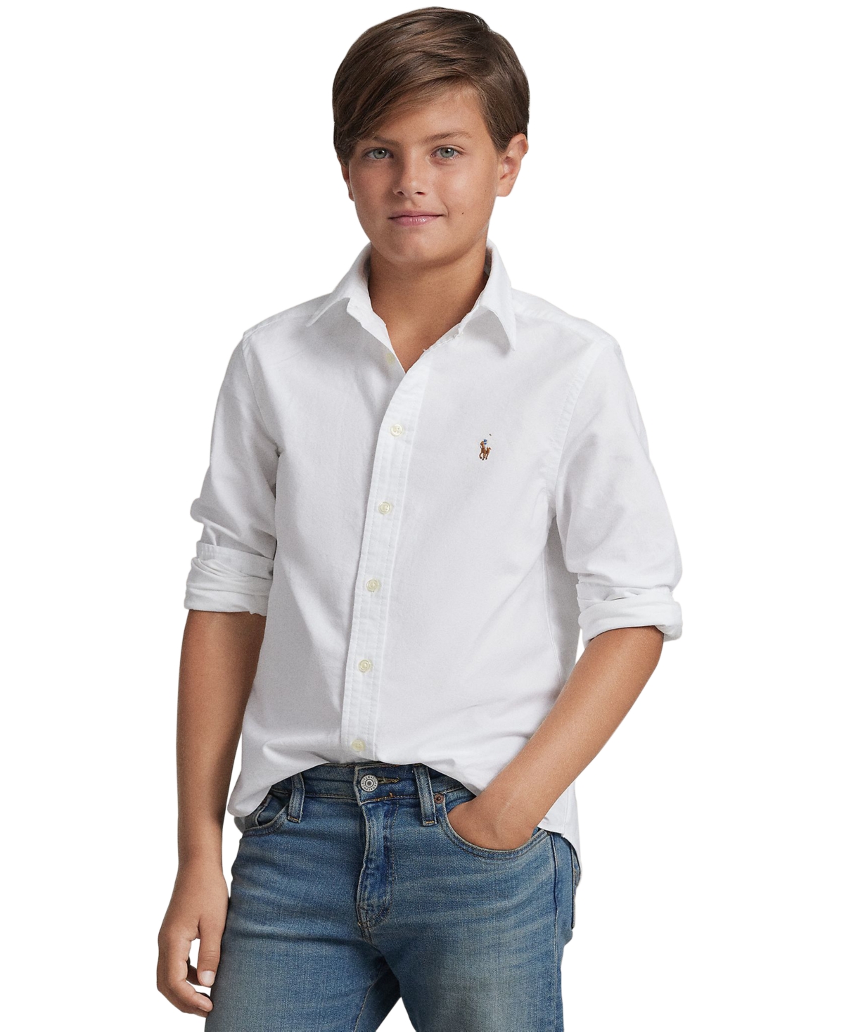Polo Ralph Lauren Big Boys Embroidered Pony Logo Cotton Oxford Shirt - White