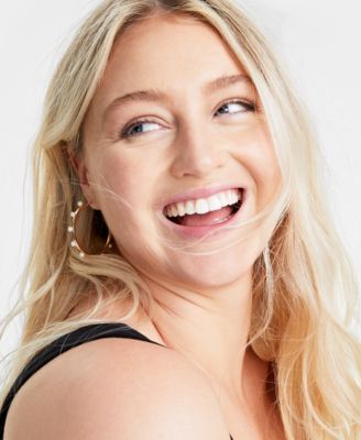 On 34th Imitation-Pearl Hoop Earrings, Created for Macy's