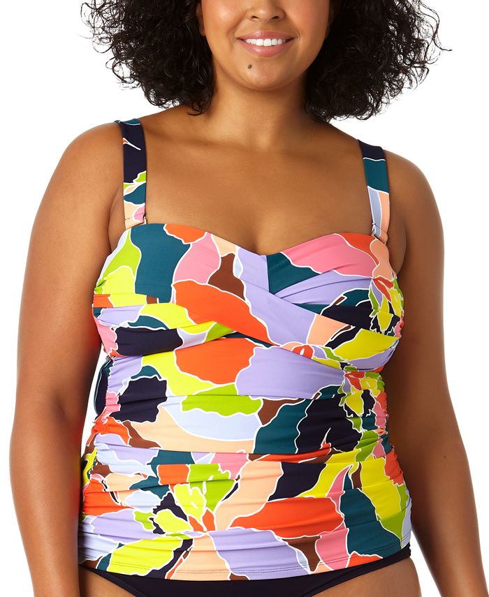 Anne Cole Plus Size Twist Front Shirred Bandeau Tankini Top Macys 0260