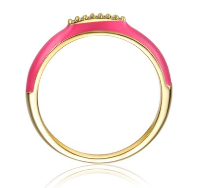 Kids/Teens 14k Gold Plated with Cubic Zirconia Colored Enamel Slim Stacking Band Ring