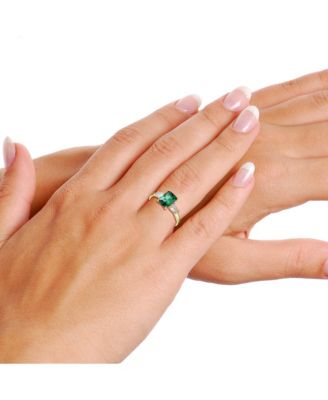 Sterling Silver 14k Yellow Gold Plated with Green & Cubic Zirconia 3-Stone Statement Ring