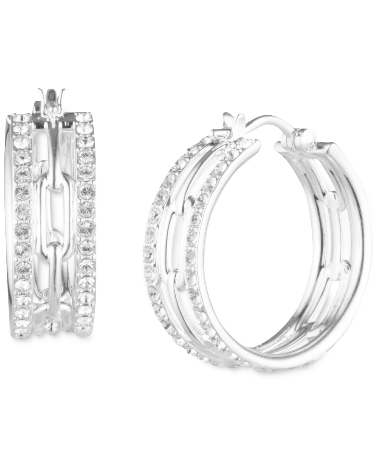 Lauren Ralph Lauren Crystal Chain Link Motif Small Hoop Earrings in Sterling Silver, 0.81" - Sterling Silver
