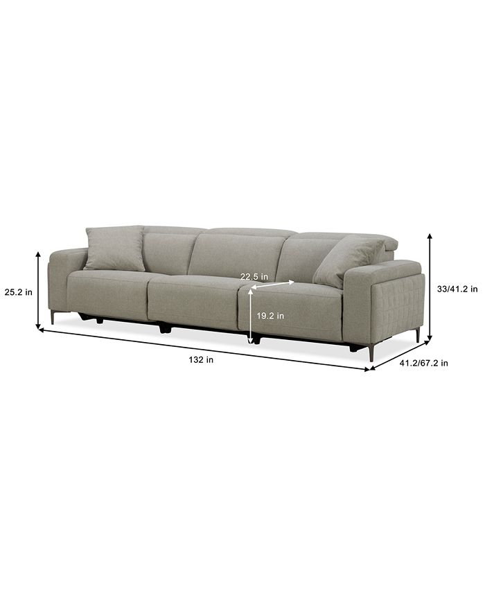 Furniture Adney 121" 3 Pc Zero Gravity Fabric Sectional with 3 Power