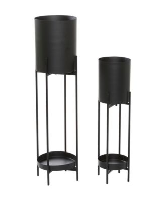Black Metal Indoor Outdoor Planter with Removable Stand Set of 2 