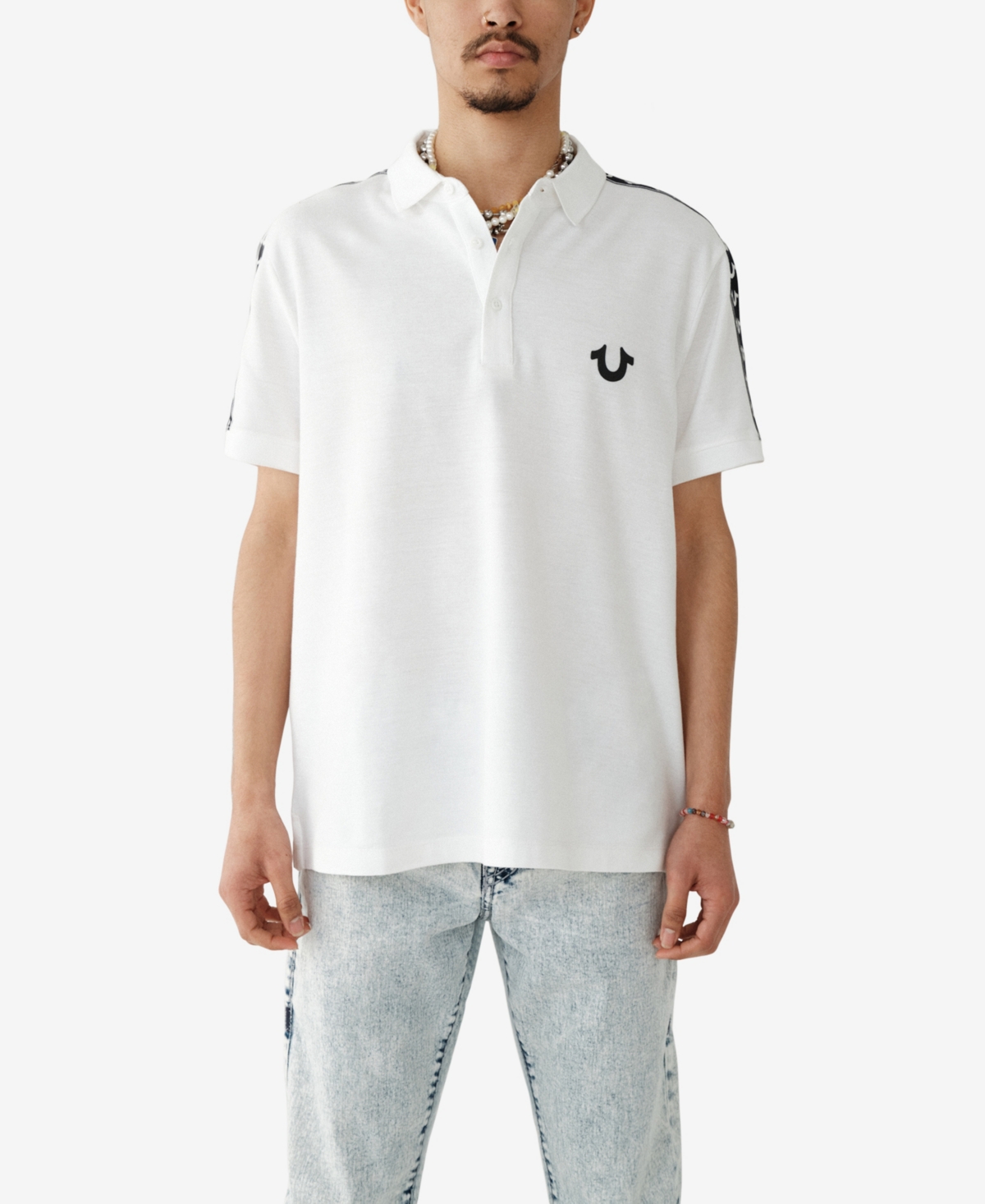 True Religion Men's Short Sleeve Damask Polo Shirt In Optic White