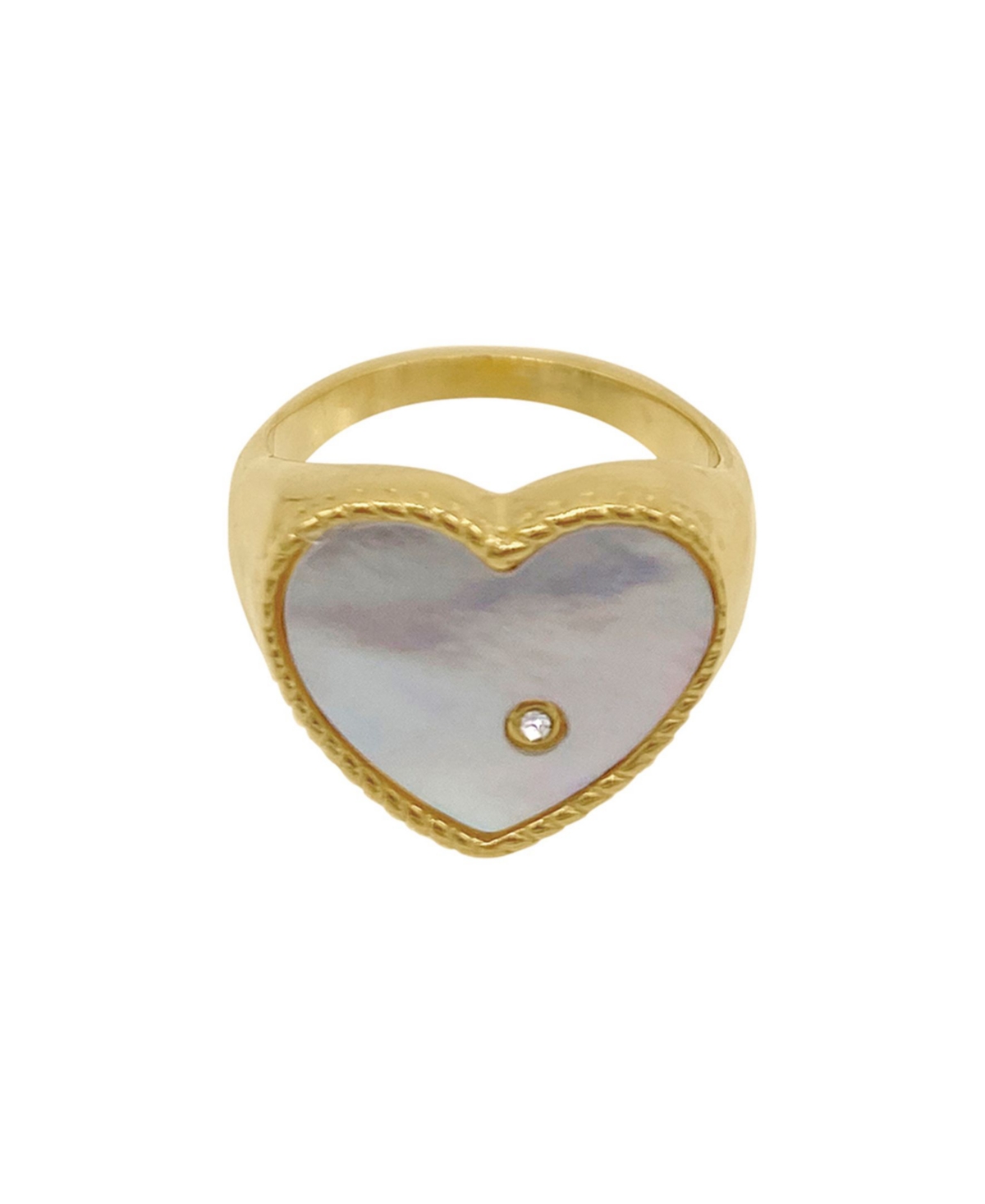 Adornia 14K Gold Plated HeartImitation Mother of Pearl Signet Ring - White