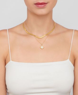 16-18" Adjustable 14K Gold Plated Flower Imitation Mother of Pearl Necklace