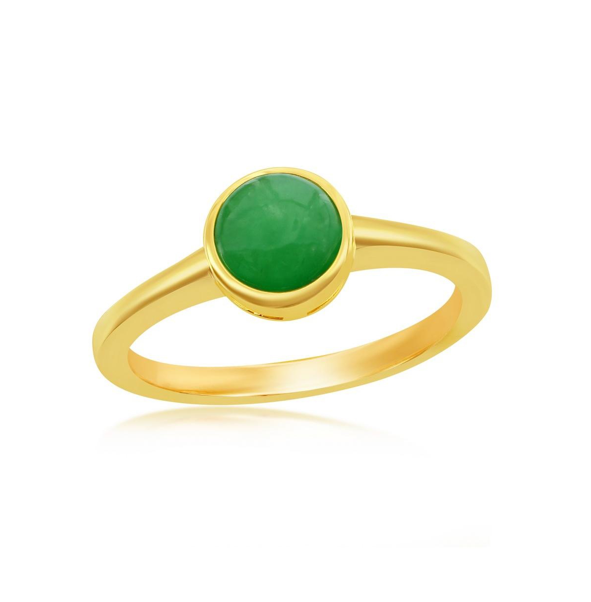 Sterling Silver 6mm Round Jade Solitaire Ring - Green