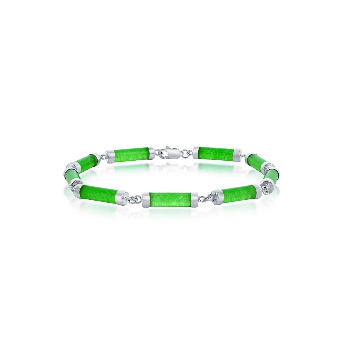 Sterling Silver Jade Cylinder Link Bracelet - Green