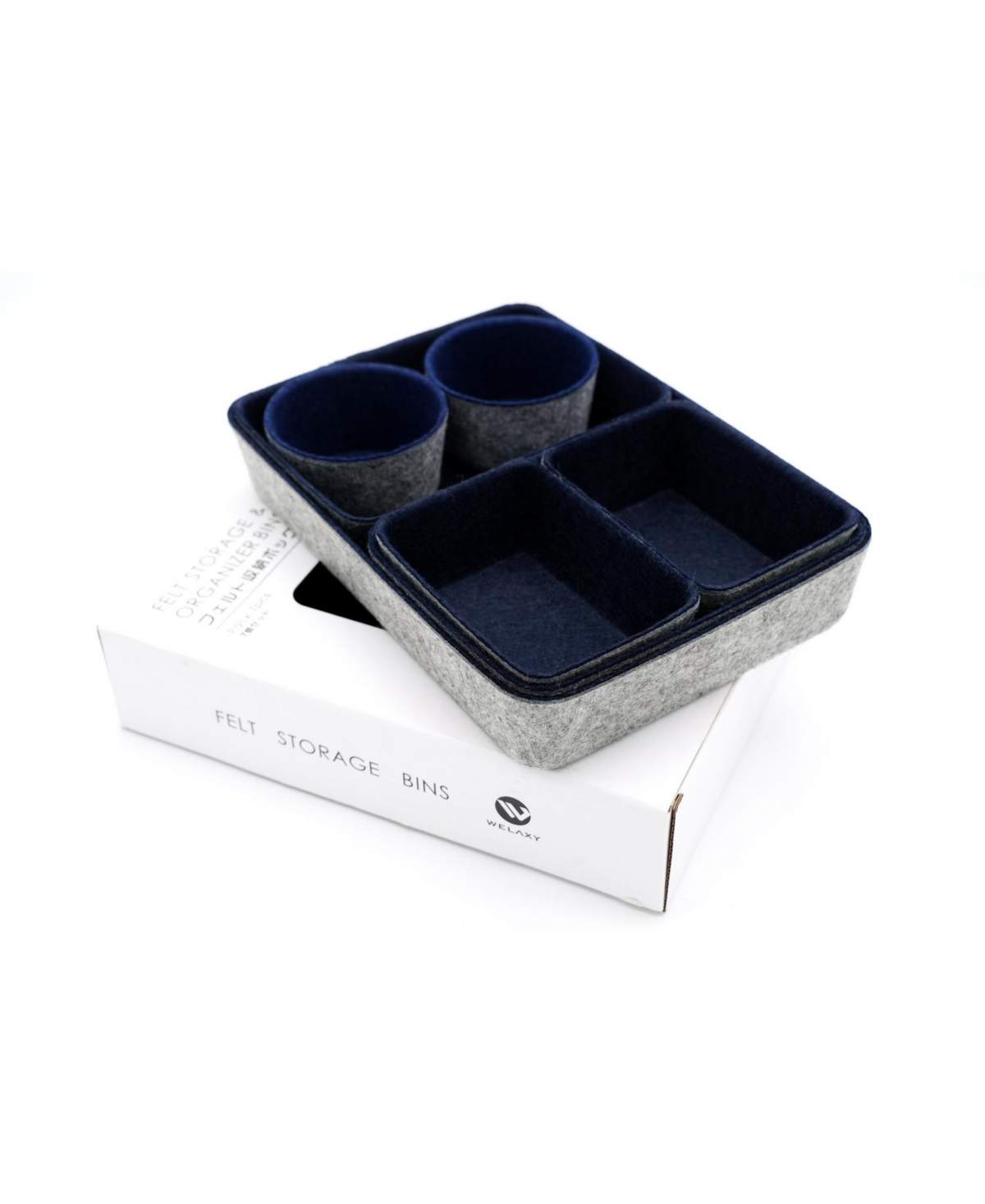 Welaxy 7 Piece Felt Drawer Organizer Set With Round Cups And Trays In Navy