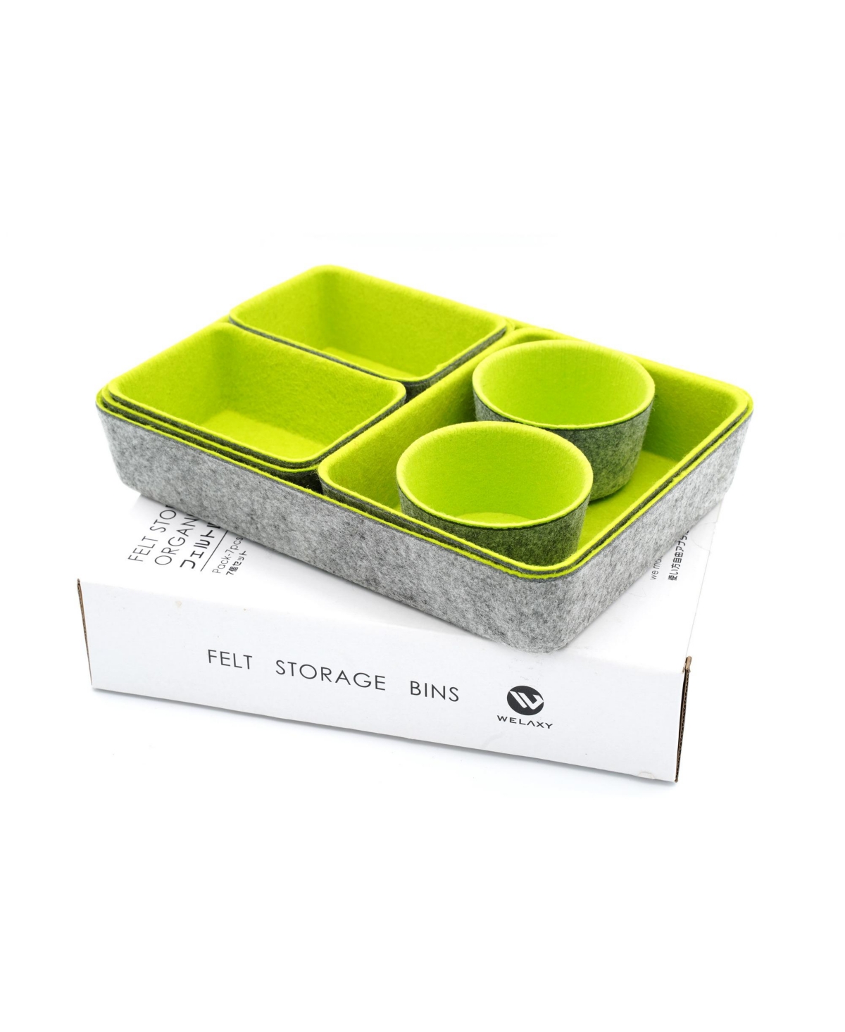 7 Piece Felt Drawer Organizer Set with Round Cups and Trays - Green