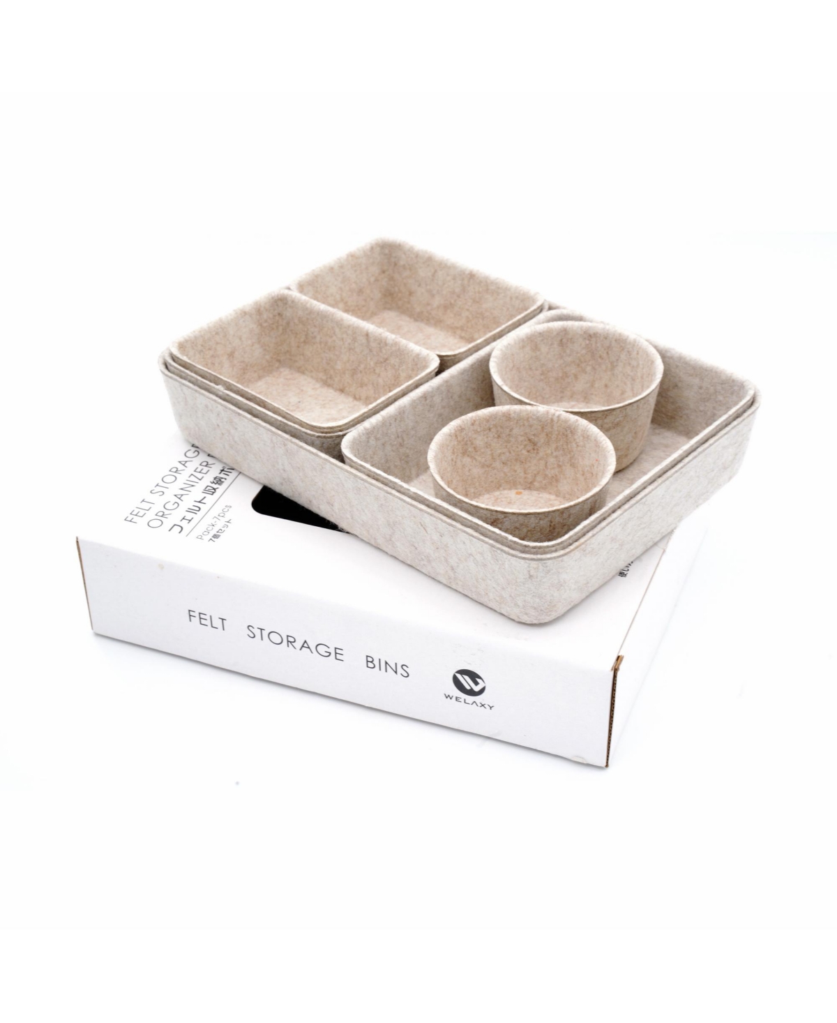 Welaxy 7 Piece Felt Drawer Organizer Set With Round Cups And Trays In Oatmeal