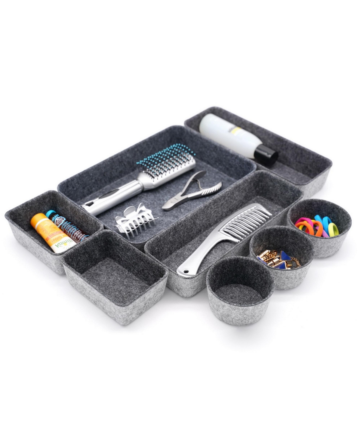 Shop Welaxy 8 Piece Felt Drawer Organizer Set With Round Cups And Trays In Charcoal