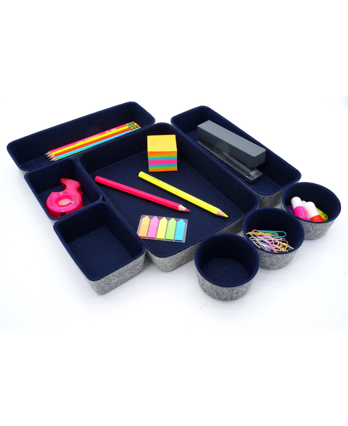 Shop Welaxy 8 Piece Felt Drawer Organizer Set With Round Cups And Trays In Navy