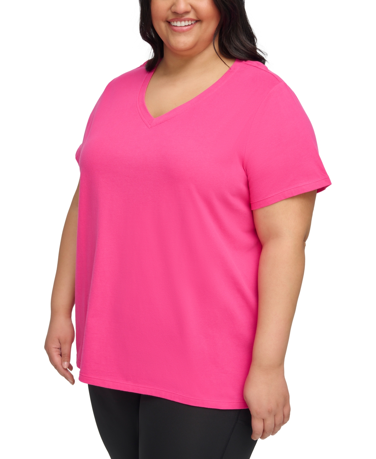Calvin Klein Performance Plus Size Cotton V-neck Short-sleeve T-shirt In Electric Pink