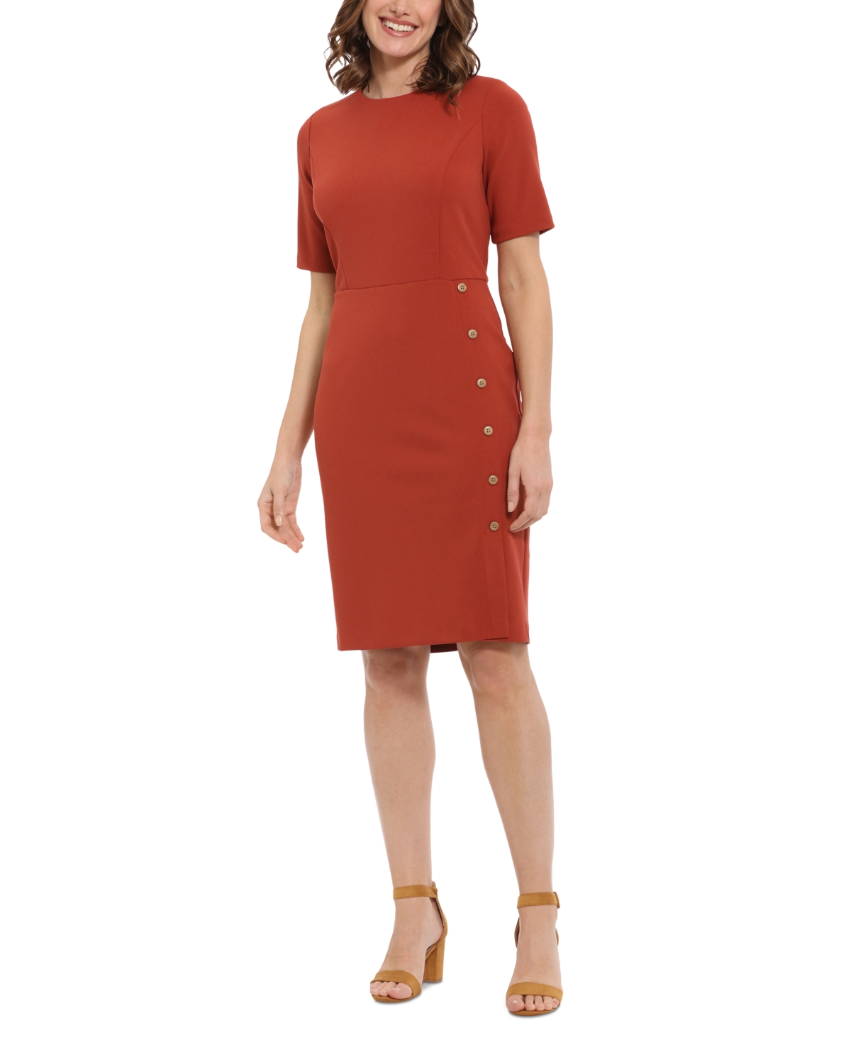 London Times Women's Button-trim Sheath Dress In Barn Red