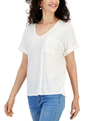 Hippie Rose - Juniors' V-Neck Pocket Short-Sleeve T-Shirt