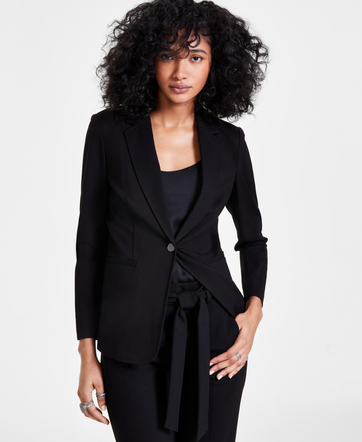 Women's Notch-Collar Single Button Blazer, Created for Macy's - Black