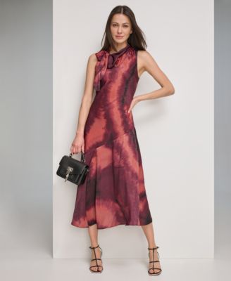 DKNY - Women's Printed Tie-Neck Dress