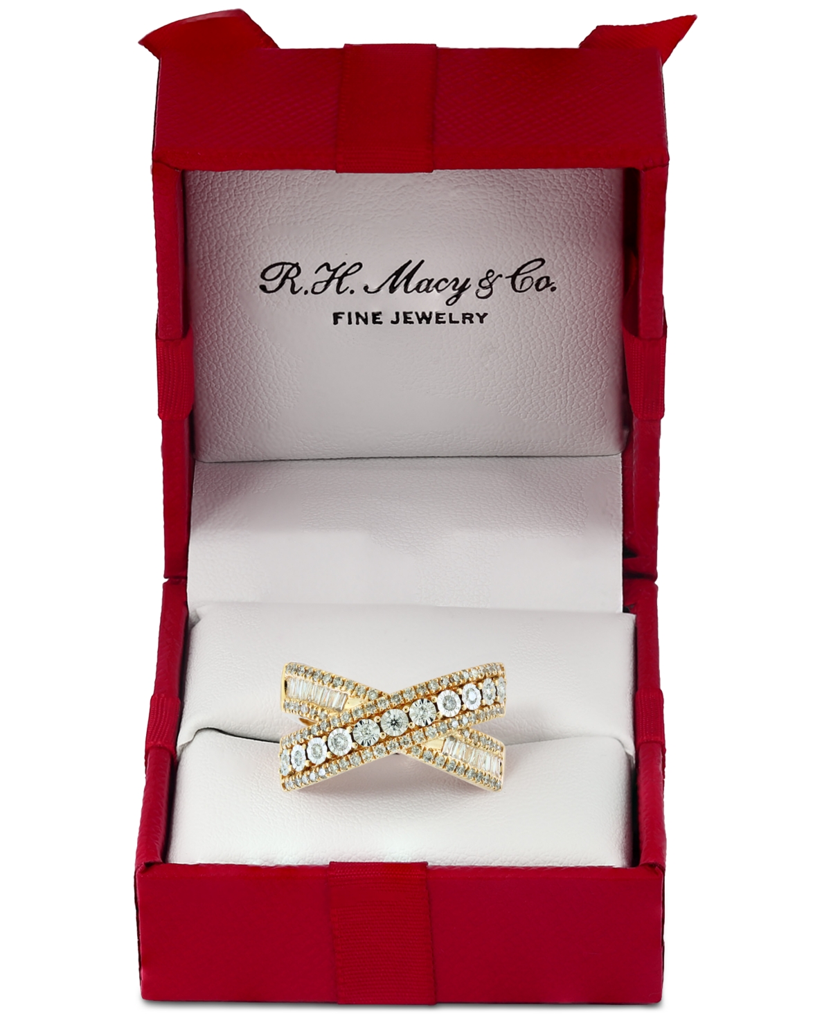Effy Diamond Round & Baguette Crossover Statement Ring in White Gold (3/4 ct. t.w.) (Also available in 14k Gold)