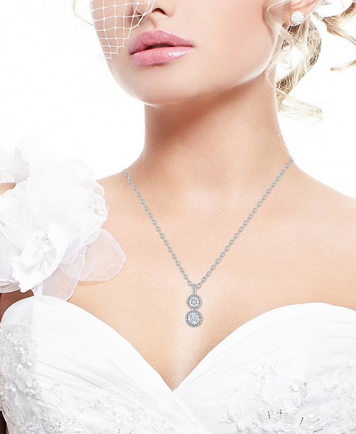 Macy's Diamond Double Drop Pendant Necklace (1/5 ct. t.w.) in Sterling