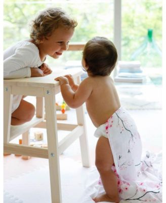 GOTS Certified Organic Cotton Muslin Swaddle, Cherry Blossom