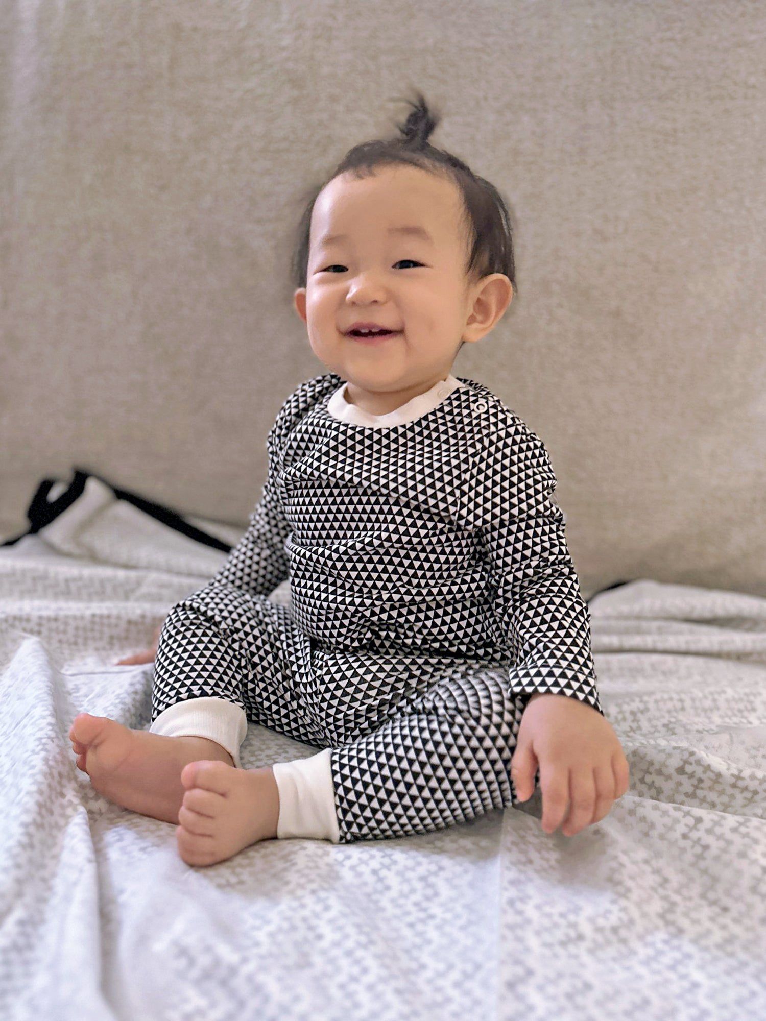 Organic Cotton 2PC Pajama Set, Erawan (Grey & White)