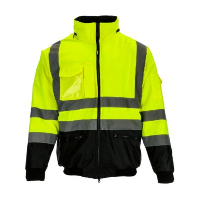 Big & Tall HiVis Waterproof Bomber Jacket - Extreme Cold Protection, High-Visibility, Fleece-Lined, Rollout Hood