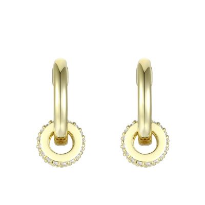 14K Gold Plated Round Cubic Zirconia Small Hoop Earrings