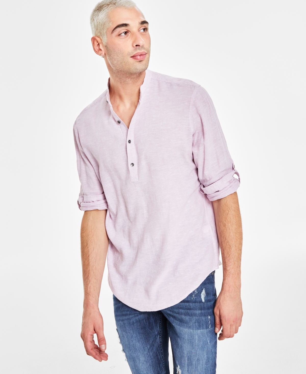 Inc International Concepts Men's Regular-fit Linen Popover Shirt, Created For Macy's In Mauve Shadows