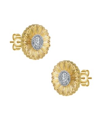 Stylish 14K Gold Plated and Cubic Zirconia Floral Stud Earrings