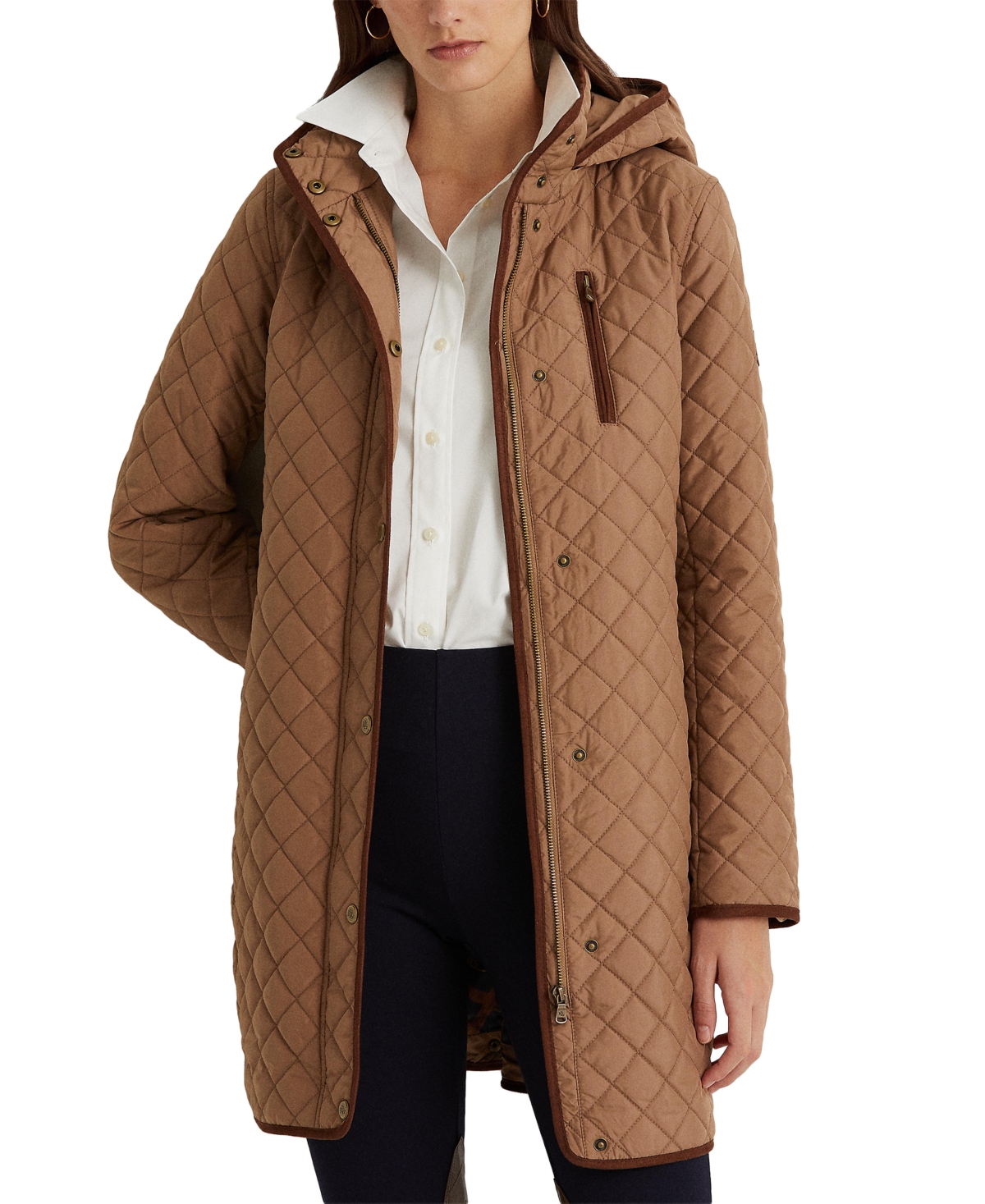 Lauren Ralph Lauren Petite Quilted Faux suede trim Coat In Classic Camel ModeSens