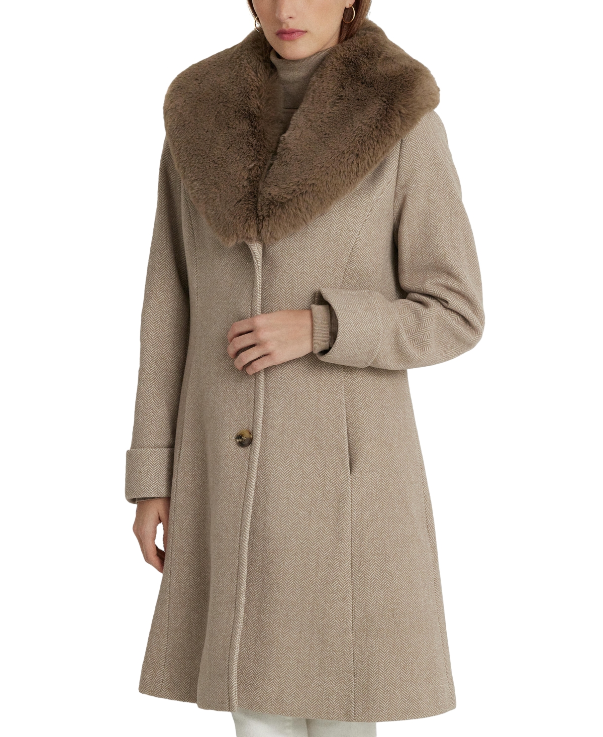 Lauren Ralph Lauren Women's Wool Blend Walker Coat In Truffle Herringbone