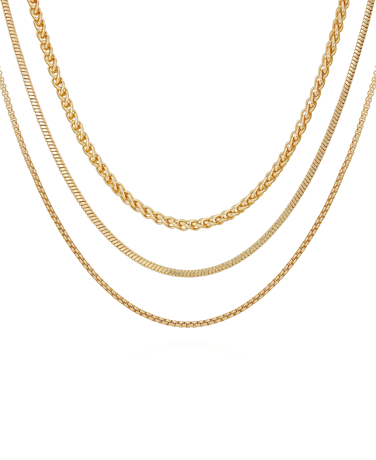 Vince Camuto Gold-tone Mixed Chain Trio Layering Necklace Set, 3 Piece